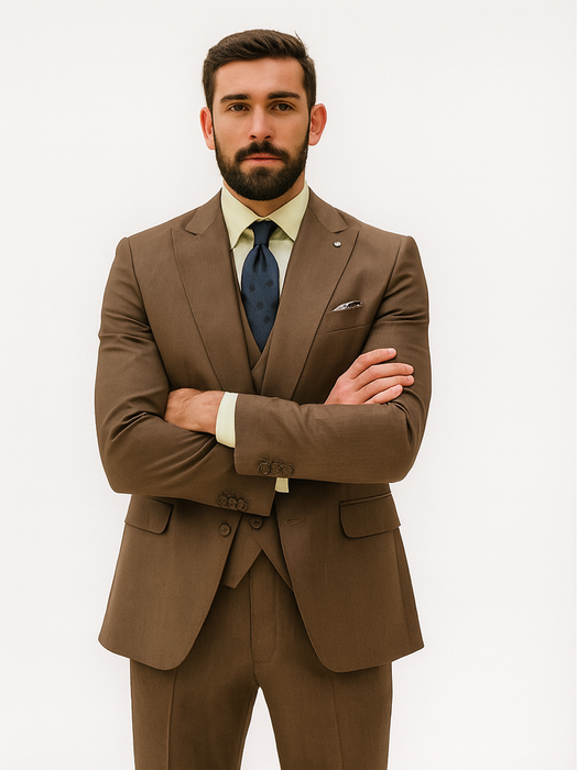Men’s Classic Brown Three-Piece Suit – Business & Wedding Wear