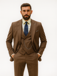 Men’s Classic Brown Three-Piece Suit – Business & Wedding Wear