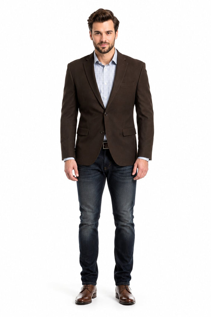 Men’s Brown 2 Button Dress Casual Blazer with Notch Lapel, Fashion Sport Coat