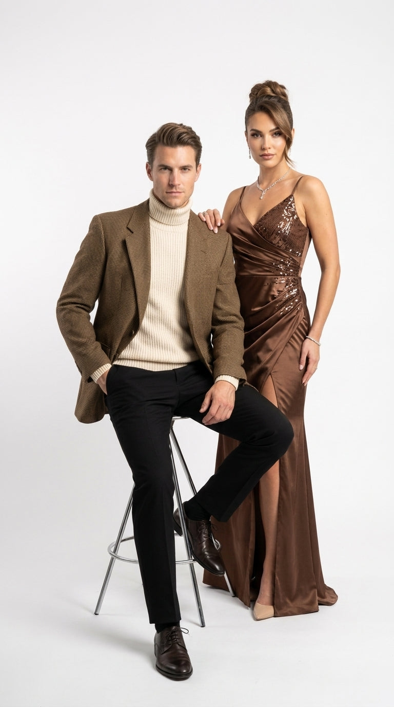 Mens Brown Houndstooth Blazer – Classic British Style 2 Button Checkered Texture Sport Coat for Fall, Winter Khaki Tan