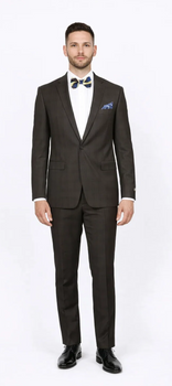 Men's Brown Plaid Slim Fit Suit by Rossiman Rossi – Peak Lapel Jacket & Tapered Pants