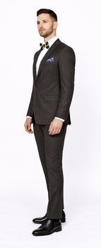 Men's Brown Plaid Slim Fit Suit by Rossiman Rossi – Peak Lapel Jacket & Tapered Pants - Image 3