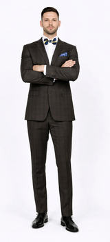 Men's Brown Plaid Slim Fit Suit by Rossiman Rossi – Peak Lapel Jacket & Tapered Pants - Image 5