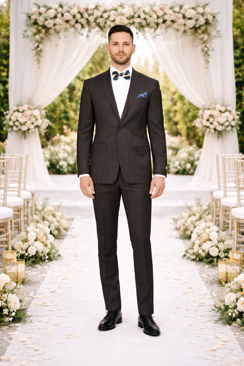 Men's Brown Plaid Slim Fit Suit by Rossiman Rossi – Peak Lapel Jacket & Tapered Pants - Image 6