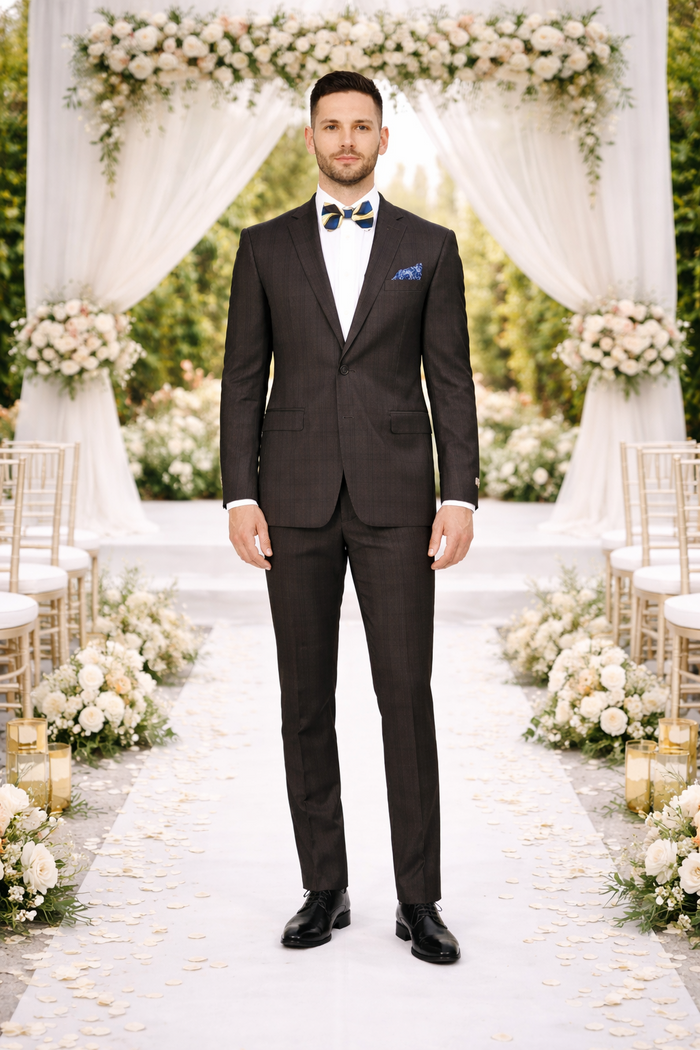 Men's Brown Plaid Slim Fit Suit by Rossiman Rossi – Peak Lapel Jacket & Tapered Pants - Image 6
