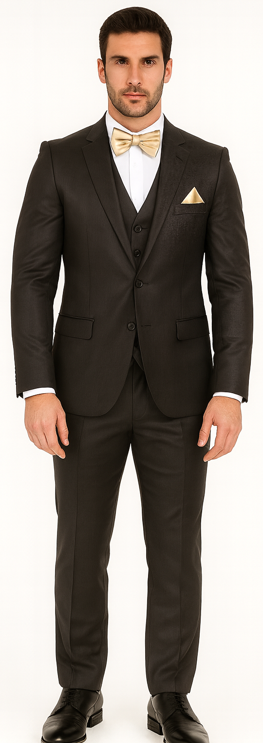 Vitali Brand Suits - Men's  Brown Slim Fit Sharkskin Shiny Vested 3 Piece Suit