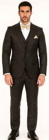 Vitali Brand Suits - Men's  Brown Slim Fit Sharkskin Shiny Vested 3 Piece Suit