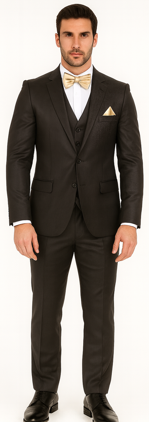 Men's  Brown Slim Fit Sharkskin Shiny Vested 3 Piece Suit