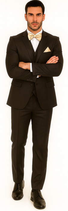 Men's  Brown Slim Fit Sharkskin Shiny Vested 3 Piece Suit