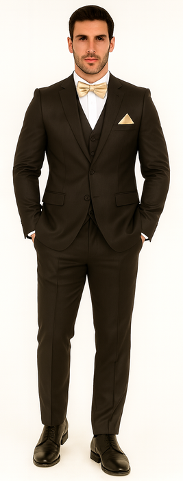 Men's  Brown Slim Fit Sharkskin Shiny Vested 3 Piece Suit