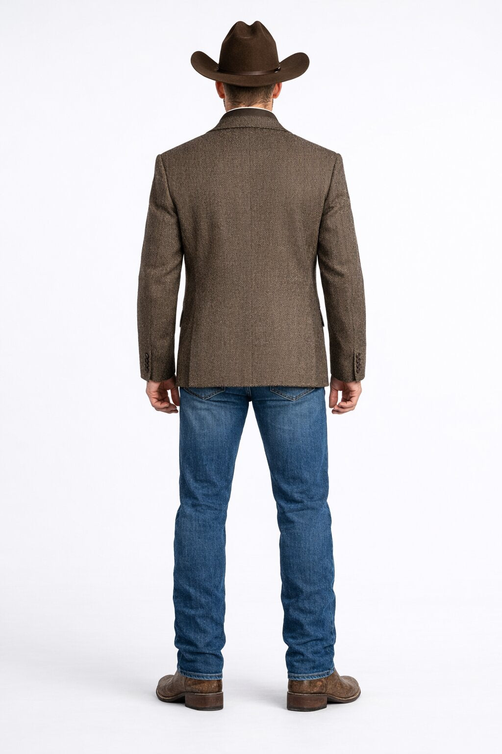 Men’s Brown Herringbone Tweed Cowboy Western Blazer – Classic Country Sport Coat Jacket for Ranch Wear,  Cowboy Jacket
