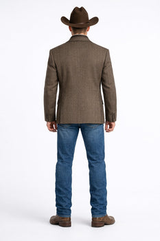 Men’s Brown Herringbone Tweed Cowboy Western Blazer – Classic Country Sport Coat Jacket for Ranch Wear,  Cowboy Jacket