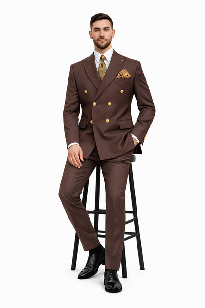 Mens Double Breasted Blazer - Wool Brown Sport Coat With Gold Buttons - Image 4