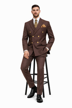 Mens Double Breasted Blazer - Wool Brown Sport Coat With Gold Buttons - Image 4