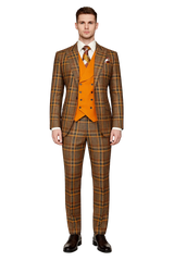 Mens Two Button Peak Lapel Suit Brown ~ Yellow