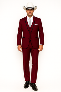 SKU#JA60892 Country Tuxedos For Weddings Mens Traje Vaquero Suit - Burgundy Tuxedo
