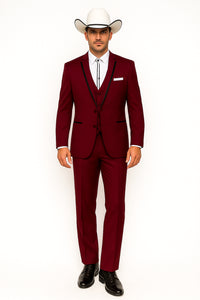 SKU#JA60892 Country Tuxedos For Weddings Mens Traje Vaquero Suit - Burgundy Tuxedo