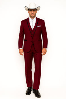 SKU#JA60892 Country Tuxedos For Weddings Mens Traje Vaquero Suit - Burgundy Tuxedo