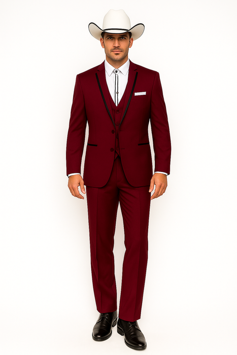 SKU#JA60892 Country Tuxedos For Weddings Mens Traje Vaquero Suit - Burgundy Tuxedo