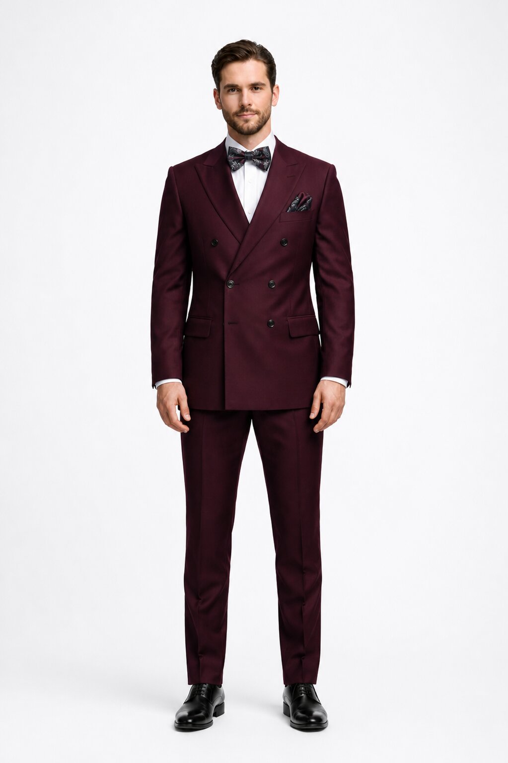 Men's Designer Double Breasted Wool Suit in Burgundy Modern Fit