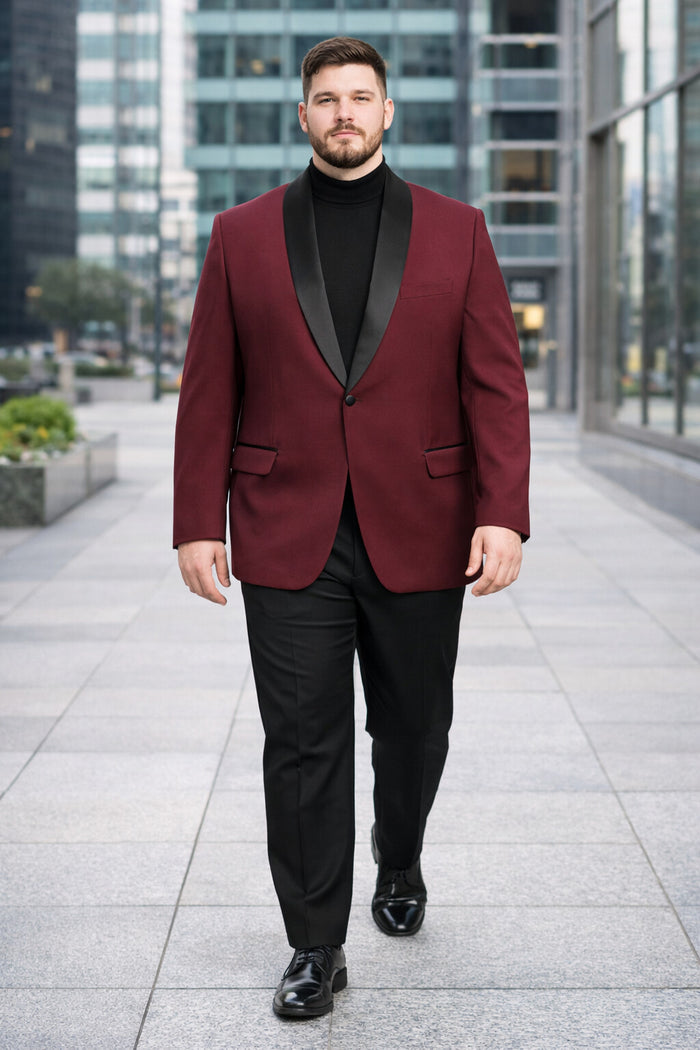 Mens Big and Tall Blazer - Burgundy Plus Size Tuxedo Jacket - Image 7