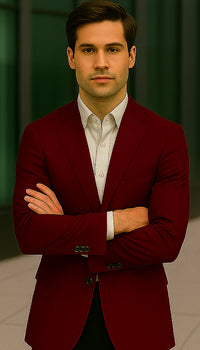 Men'S Burgundy ~ Maroon ~ Wine Fashion Imported Suit - Image 5