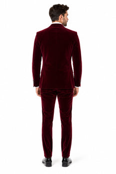 Velvet Suit Matching Velvet Pants - Burgundy Suit