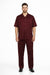 New Mens 2pc Walking Suit Short Sleeve Casual Shirt and Pants Set - Burgundy