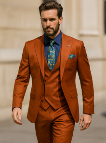 Designer Orange 3-Piece Suit – Elegant Men’s Formal Attire