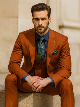 Designer Orange 3-Piece Suit – Elegant Men’s Formal Attire - Image 4