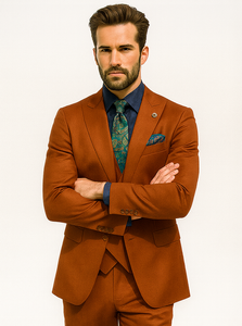 Designer Orange 3-Piece Suit – Elegant Men’s Formal Attire