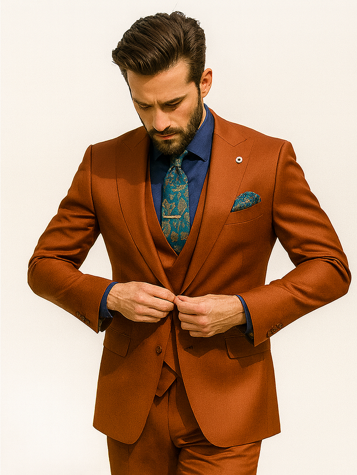 Designer Orange 3-Piece Suit – Elegant Men’s Formal Attire - Image 8
