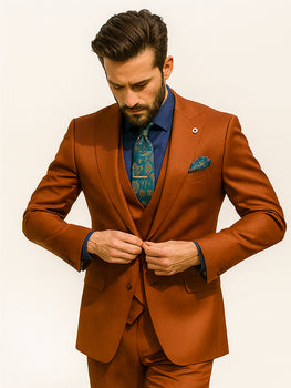 Designer Orange 3-Piece Suit – Elegant Men’s Formal Attire - Image 8