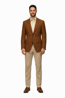 Mens Burnt Orange Harris Tweed Blazer – Classic Wool Check Pattern Formal and Casual Jacket in Brown Rustish Copper Color