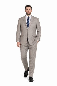 Tan ~ Beige Pinstripe 2 Button Suit Side Vented Suit Regular Modern Fit Suits Flat Front Pants