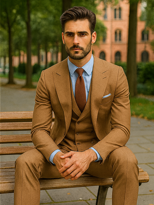 Designer Brown Three-Piece Suit – Business & Wedding Attire