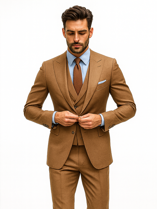 Designer Brown Three-Piece Suit – Business & Wedding Attire