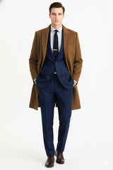 Men’s Camel Brown Wool Overcoat – Classic Long Dress Coat for Business and Casual Wear in Vecuna Color