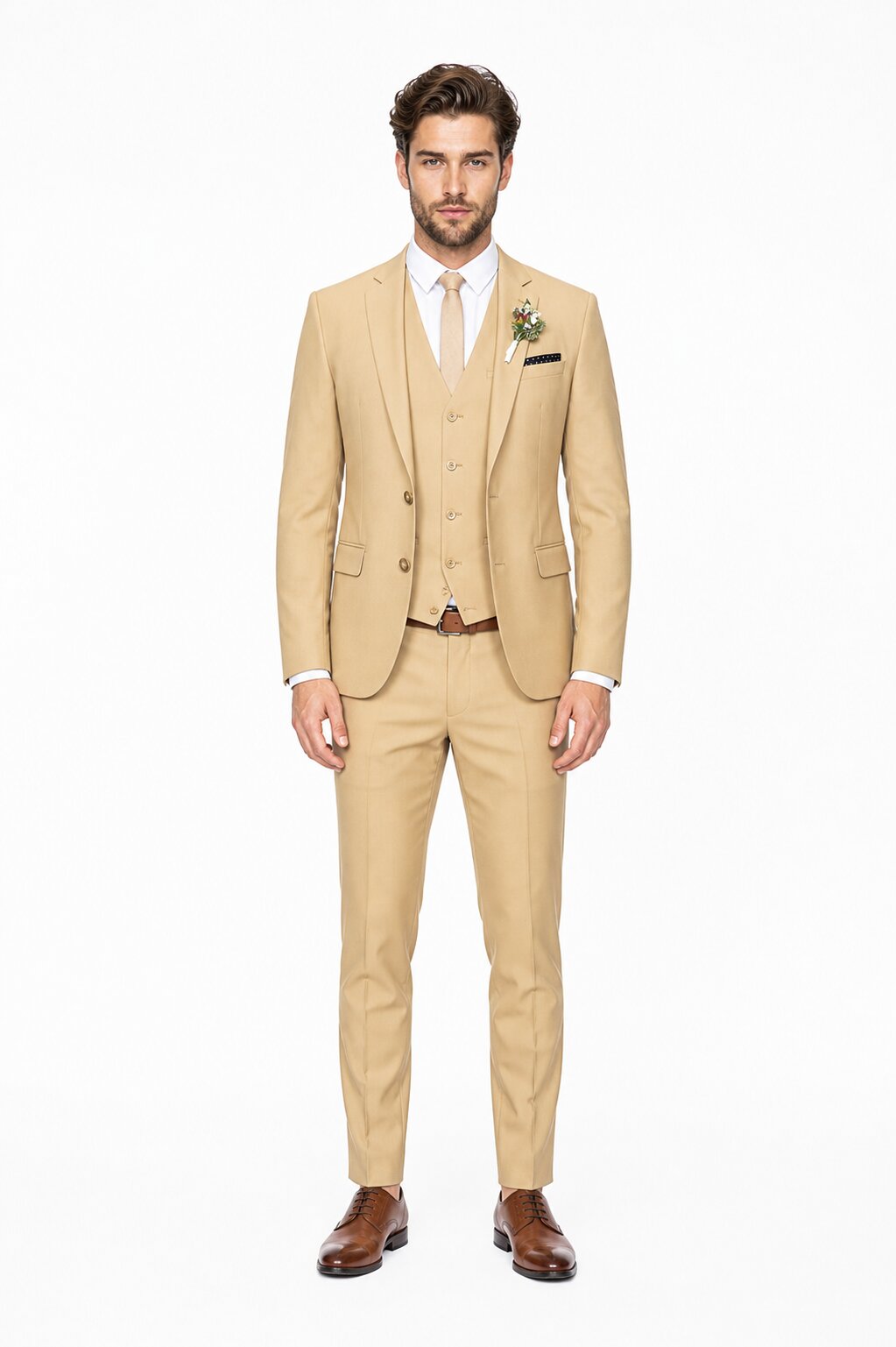 Men's Slim Fitted Euro Tapered Camel ~ Khaki ~ Bronze ~ Camel  ~ Canary Color 2 Buttons Vested