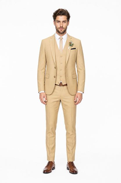 Men's Slim Fitted Euro Tapered Camel ~ Khaki ~ Bronze ~ Camel  ~ Canary Color 2 Buttons Vested