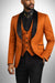 Men’s Designer Burnt Orange Floral Brocade Slim Fit Formal Tuxedo