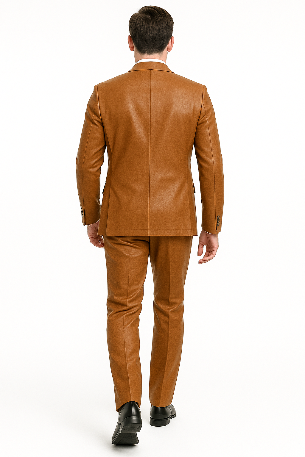 Mens Caramel Slim Fit Faux Leather Suit – 1 Button Notch Lapel - Image 9