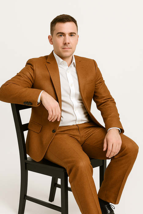 Mens Caramel Slim Fit Faux Leather Suit – 1 Button Notch Lapel