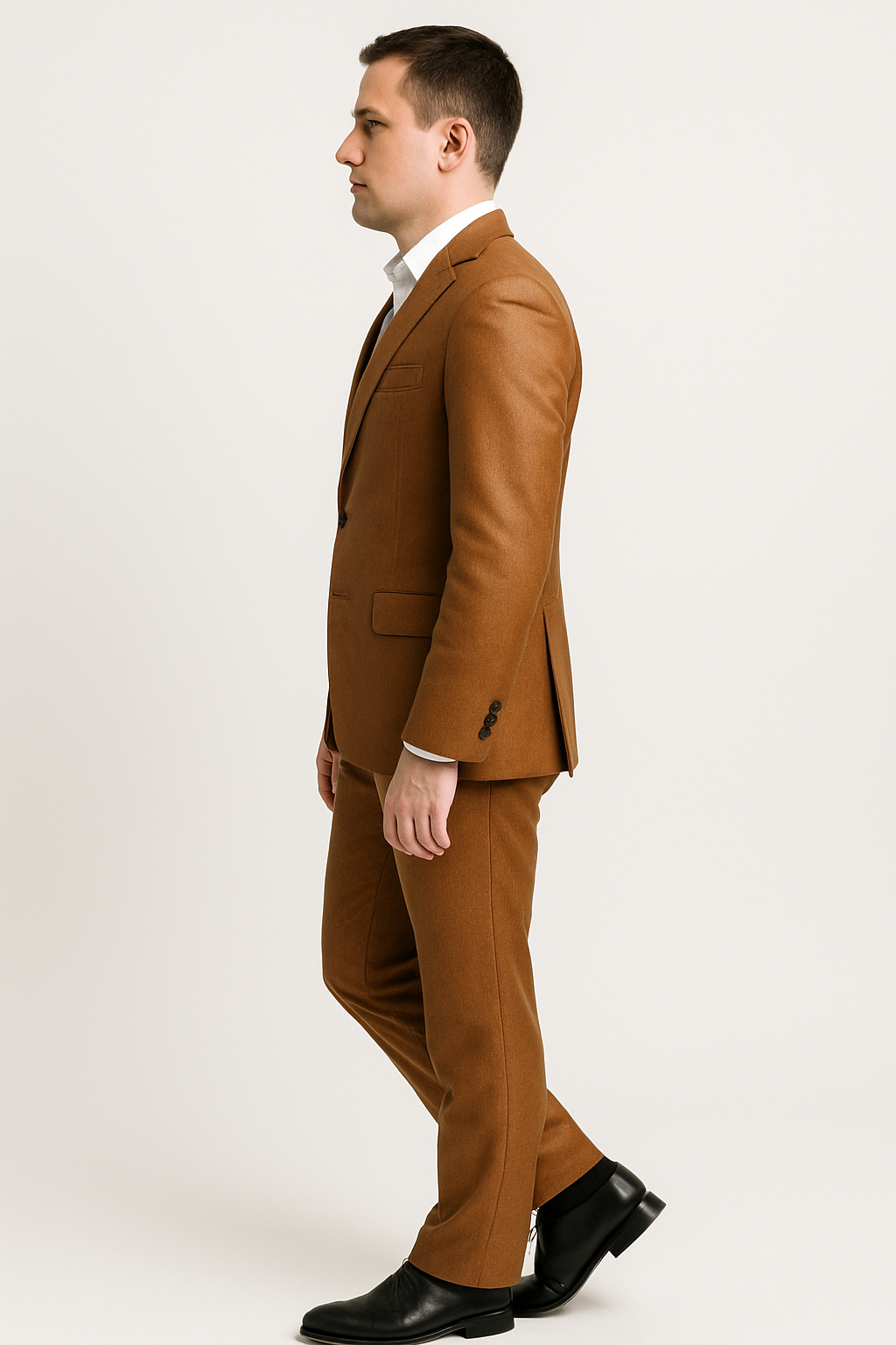 Mens Caramel Slim Fit Faux Leather Suit – 1 Button Notch Lapel - Image 11