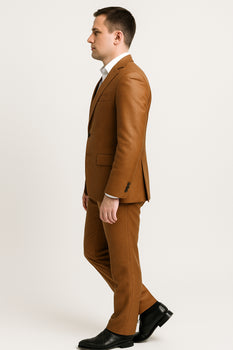 Mens Caramel Slim Fit Faux Leather Suit – 1 Button Notch Lapel - Image 11