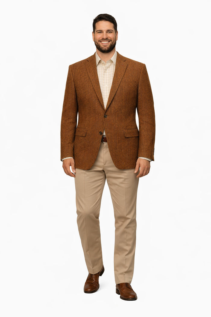Mens Burnt Orange Harris Tweed Blazer – Classic Wool Check Pattern Formal and Casual Jacket in Brown Rustish Copper Color - Image 6