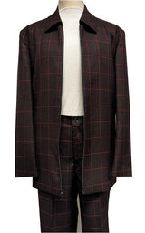 Mens Casual Leisure Suit Burgundy Windowpane 6775