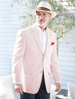 Mens Seersucker Blazer in Color "Color" - Summer Fabric Casual look Sportcoat Jacket 2 Button Notch Lapel