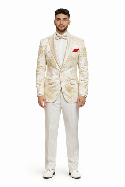 Men's  White ~ Ivory ~ Khaki ~ Tan & Gold Champagne Color Blazer Dinner Jack