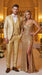 Vitali Mens Yellow Gold Designer Tuxedo Suit Set – Luxury Wedding Prom Formal Tuxedo with Vest Bow Tie in Champaign Color